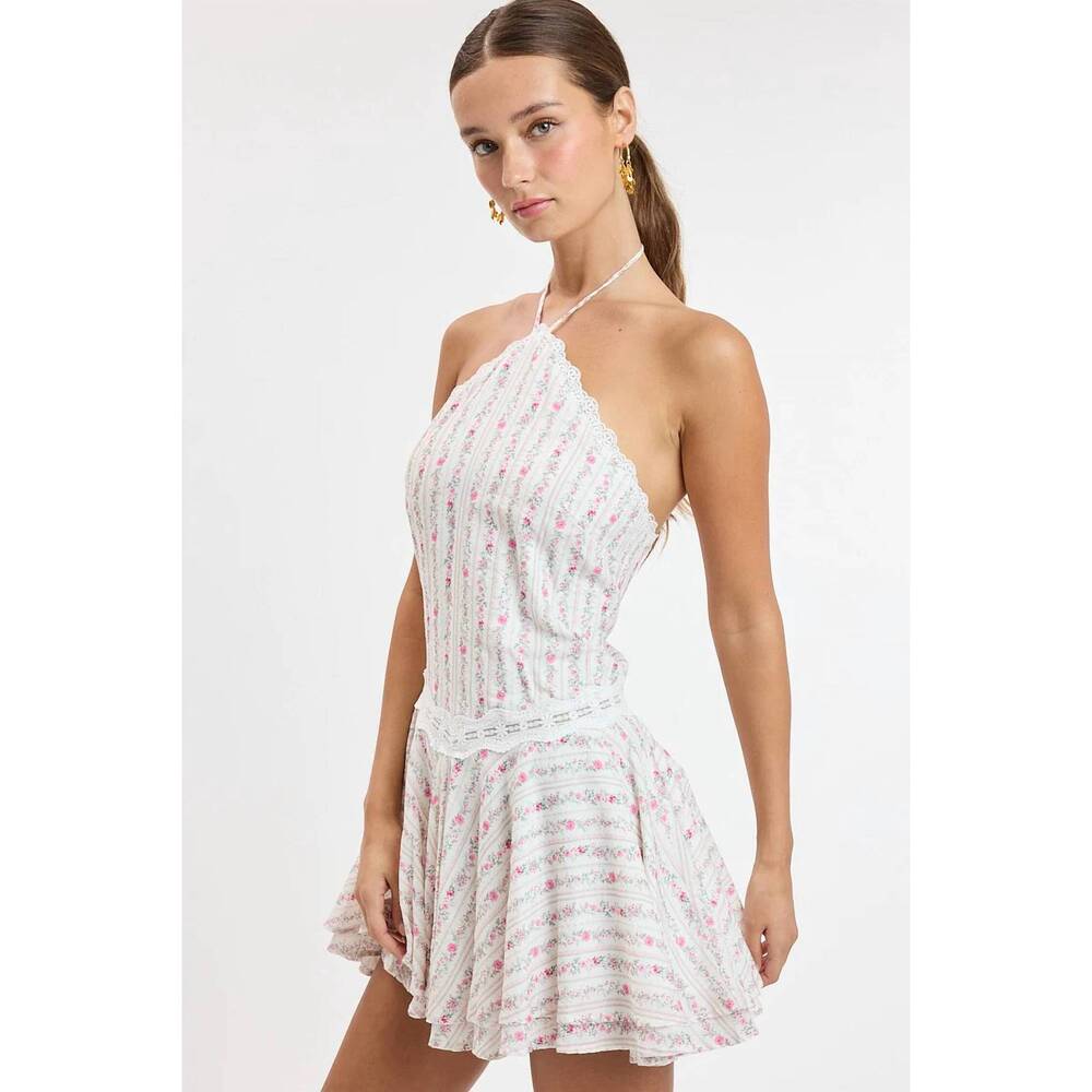 NEW SKY TO MOON breezy bloom halter sundress in pink flute